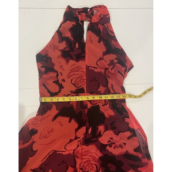 Philosophy Red Black Floral Halter Maxi Dress Size 4 Sleeveless Lined Elegant - Picture 11 of 13